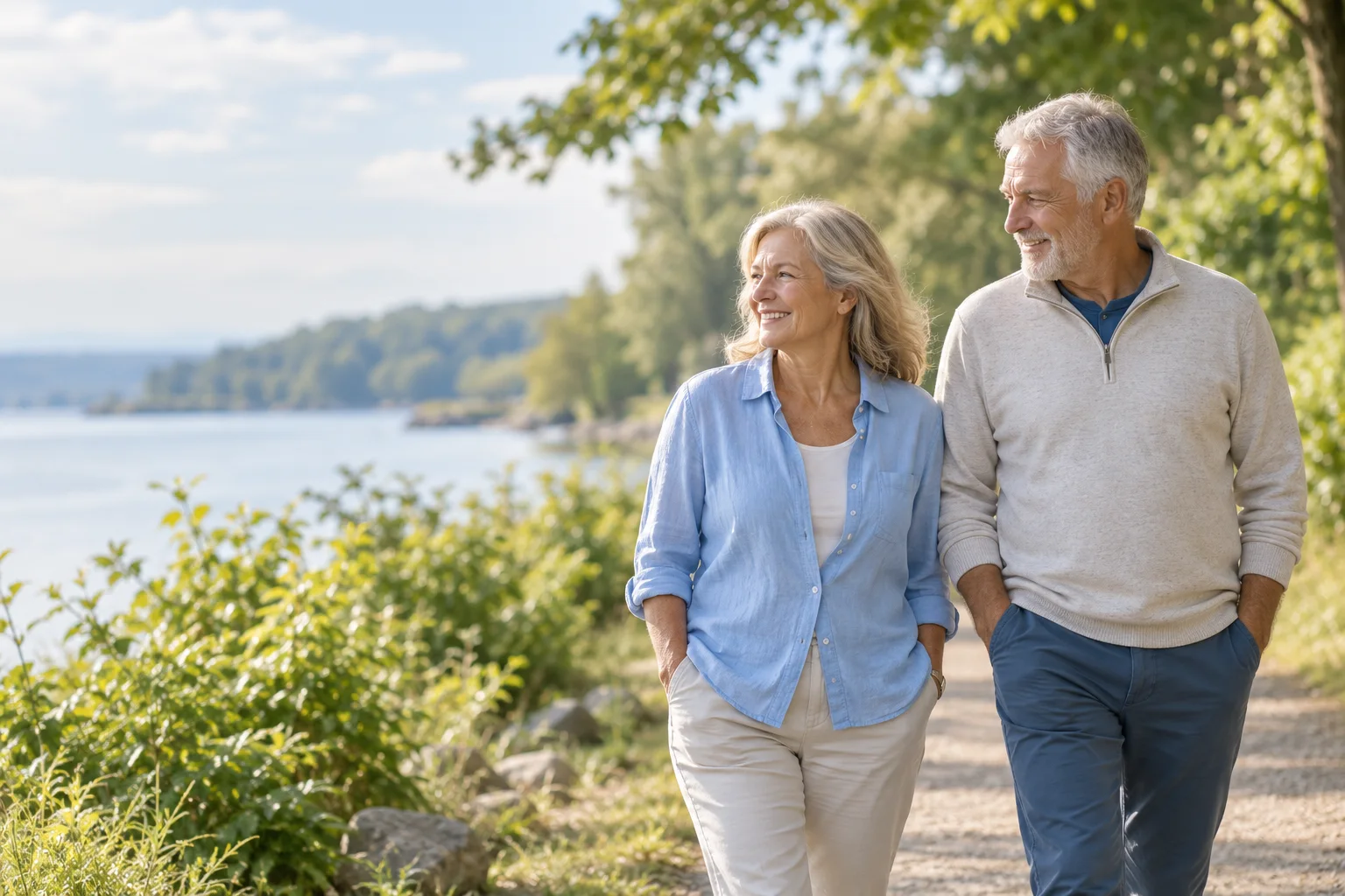 A couple enjoying a walk outdoors